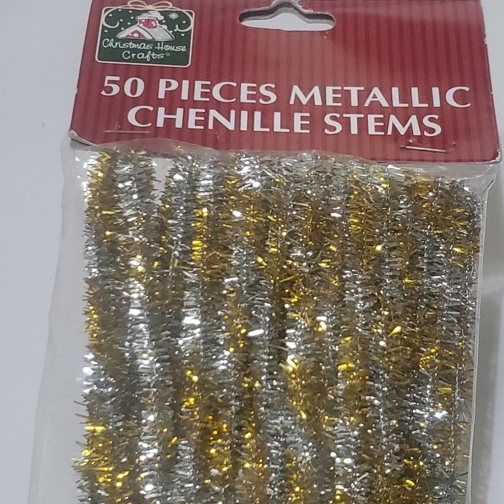 3/$15 50 Twisted Metallic Chenille Stems Gold & Silver Candy Cane